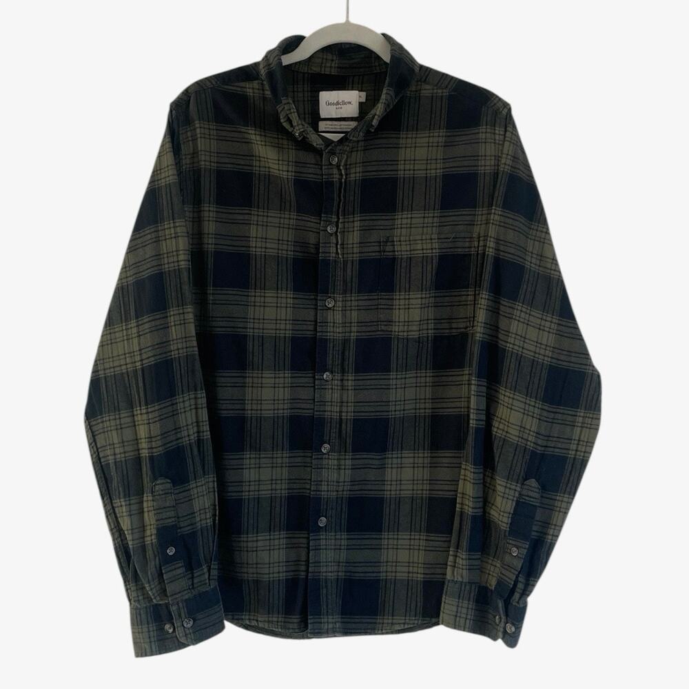 Goodfellow & Co Mens Green & Black Plaid Button Down Shirt